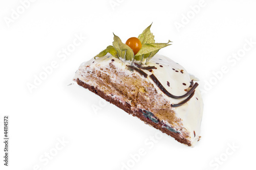Cuadro en lienzo Half of the sour creame cake with ground-cherry on the top