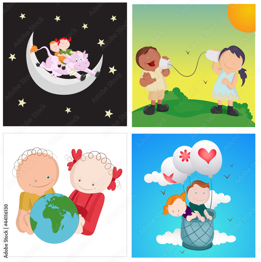 Naklejka premium Kids Playing Vectors