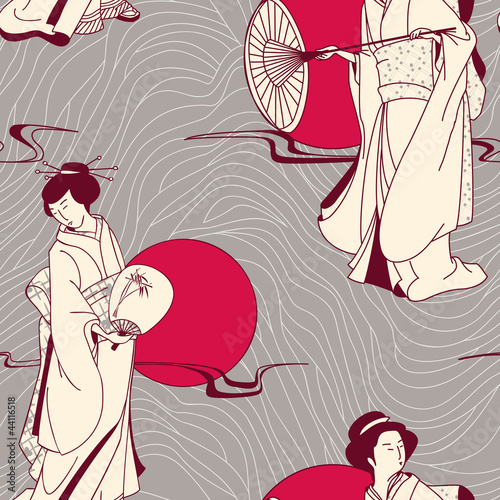 Vector of traditional Japanese Geisha seamless pattern