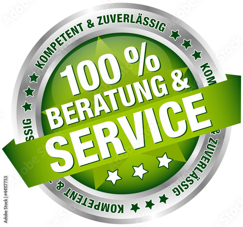 Button Banner "100 % Beratung & Service" grün/silber