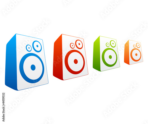 Collection of colored loud speakers