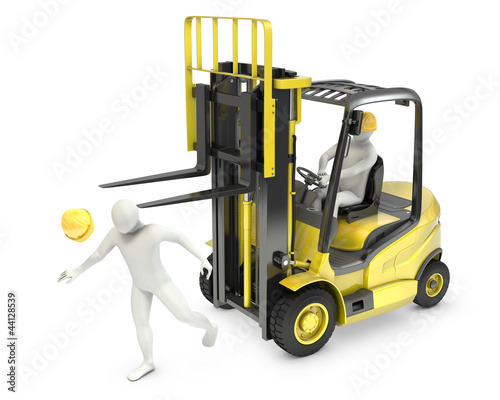 Abstract white man was hit by lift truck fork