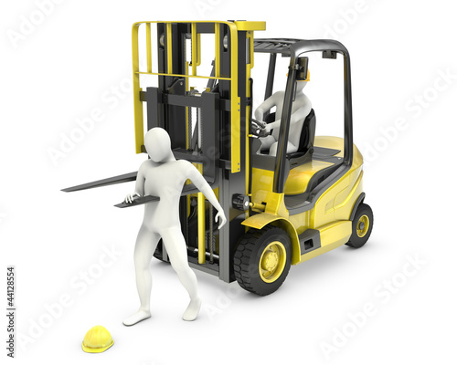 Abstract white man was injured by lift truck fork