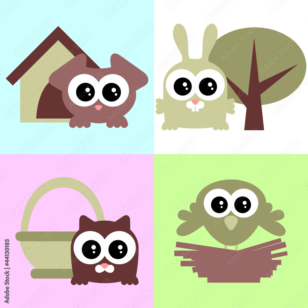 Fototapeta premium A set of cute baby animals