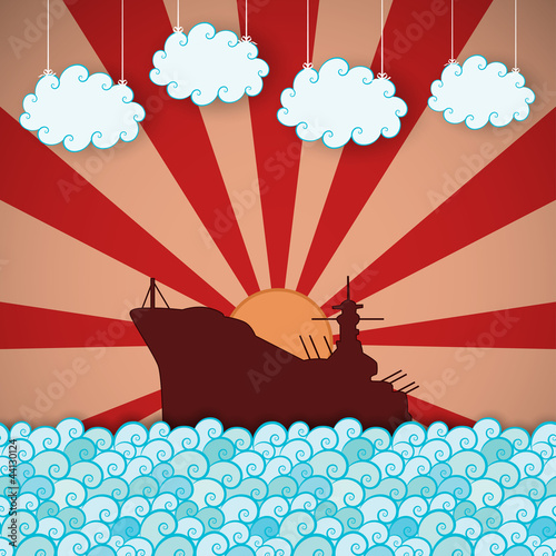 Retro poster of battleship