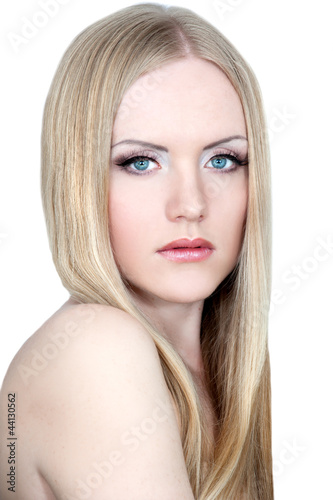 beautiful woman with long straight blond hair