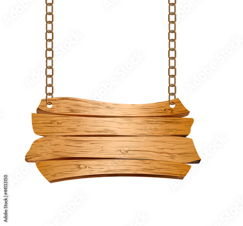 Fototapeta Naklejka Na Ścianę i Meble -  Wooden sign suspended on chains