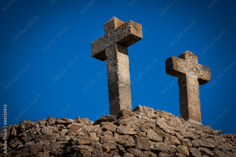 Two old ston crosses in Barcelona