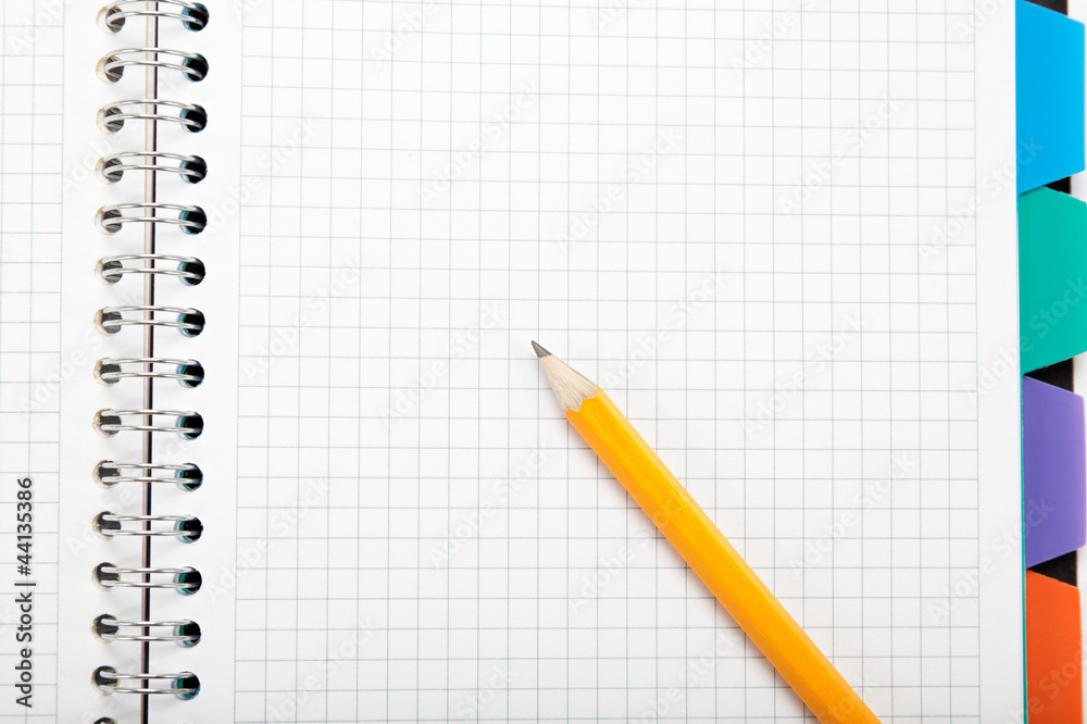 Office and school. Pencil and notebook isolated on white Office and school. Pencil and notebook isolated on white