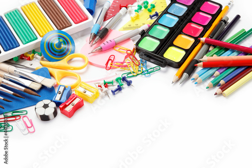 office and student accessories isolated over white background. B
