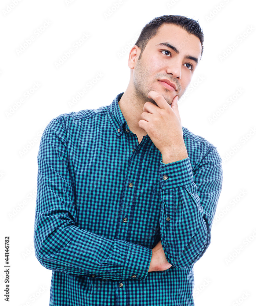 Handsome young thoughtful businessman isolated on white backgrou Handsome young thoughtful businessman isolated on white backgrou