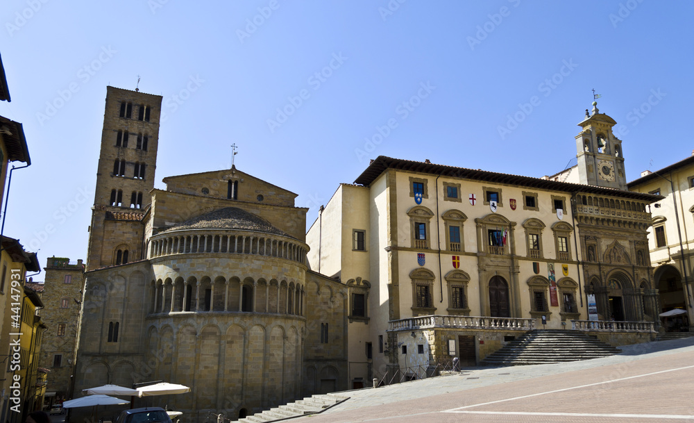 Medieval buildings in Piazza Grande in Arezzo