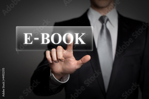 businessman pressing virtual button - E-book