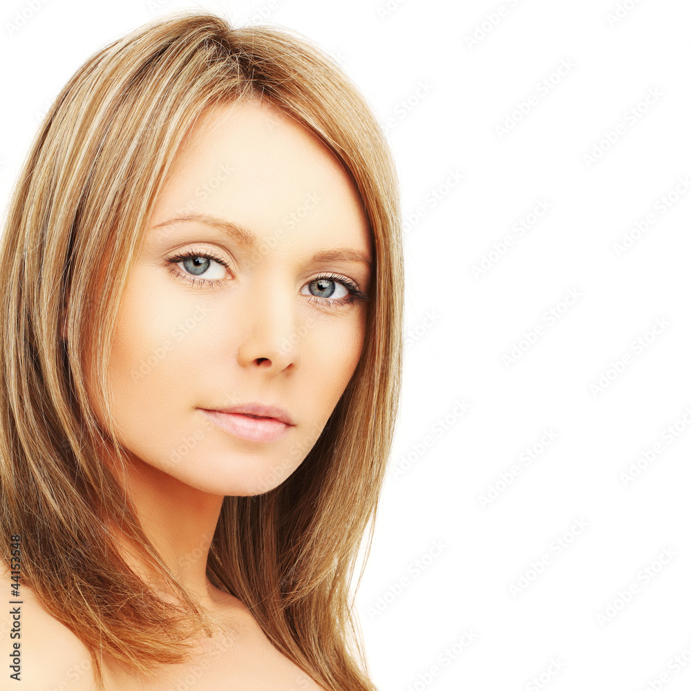 Beautiful woman with natural makeup, face close-up Beautiful woman with natural makeup, face close-up