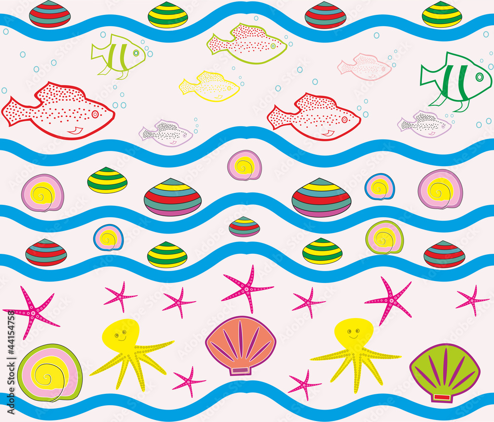 Seamless pattern with sea elements