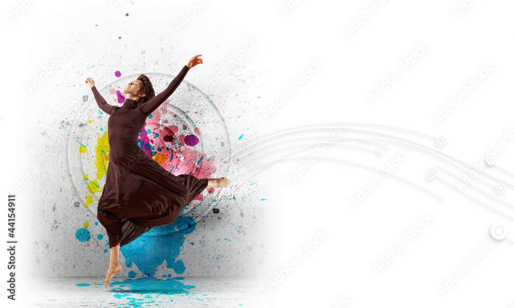 Obraz premium Girl in color dress dancing.Collage