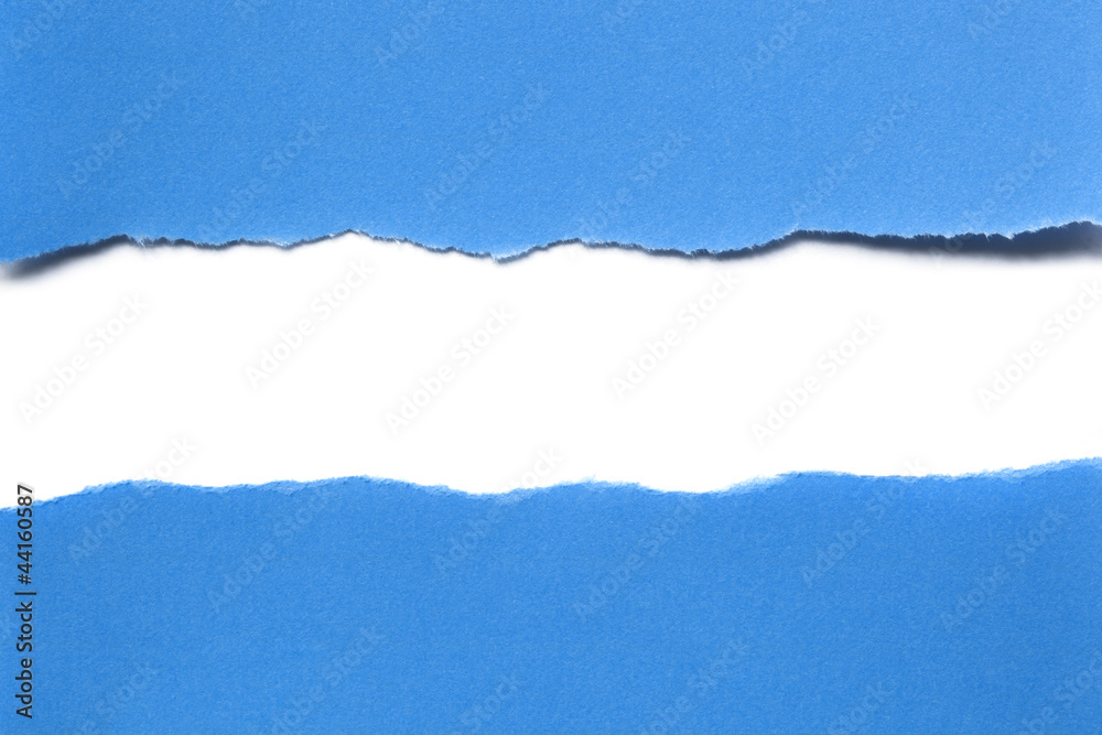 Torn Blue Paper with Horizontal White Strip Beneath Torn Blue Paper with Horizontal White Strip Beneath