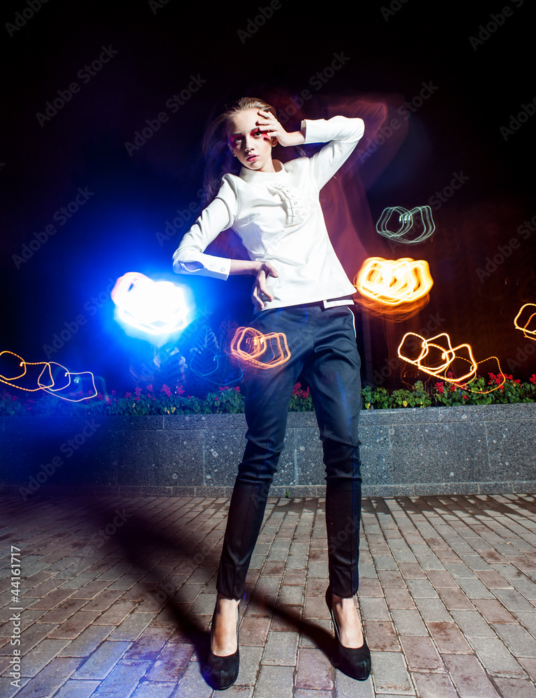 fashion woman in a white dress in the night fashion woman in a white dress in the night