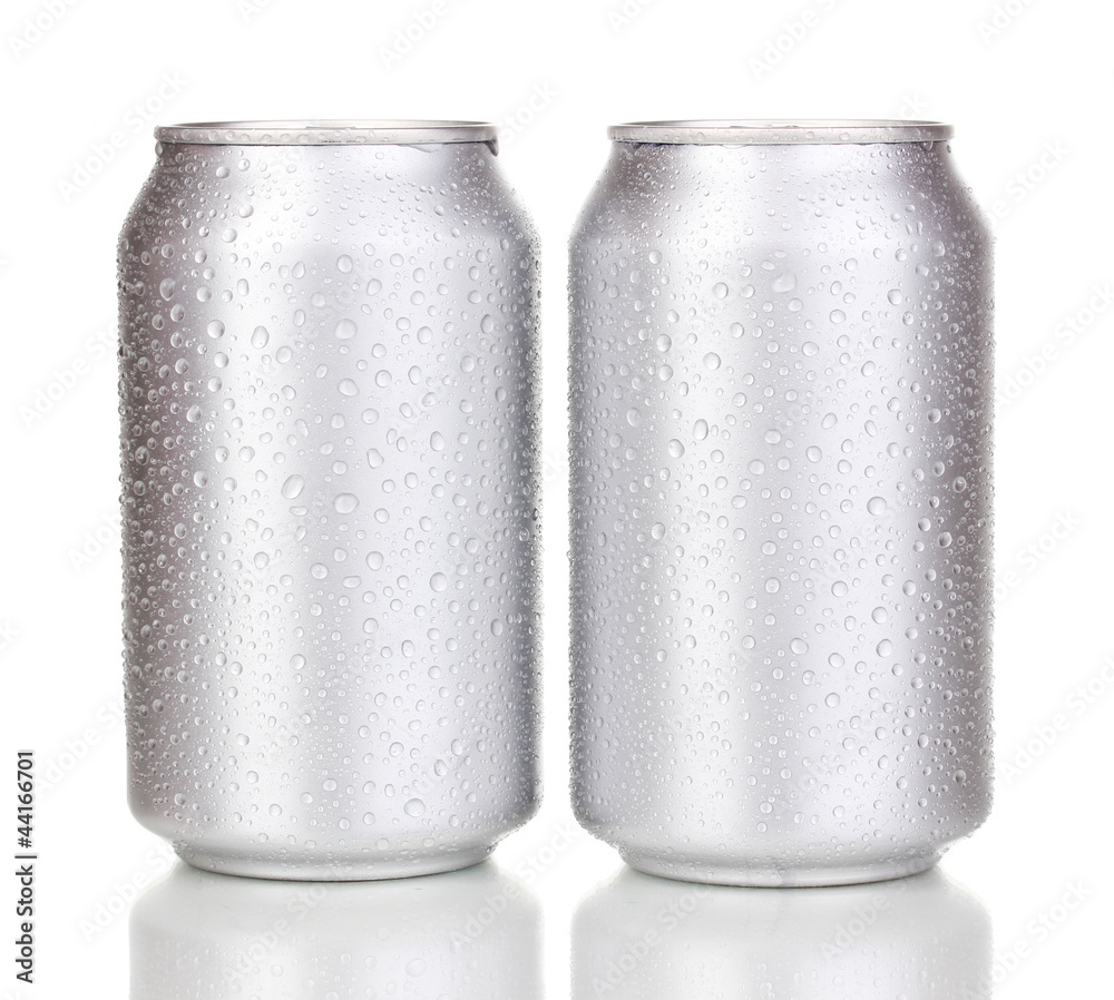 aluminum cans with water drops isolated on white aluminum cans with water drops isolated on white