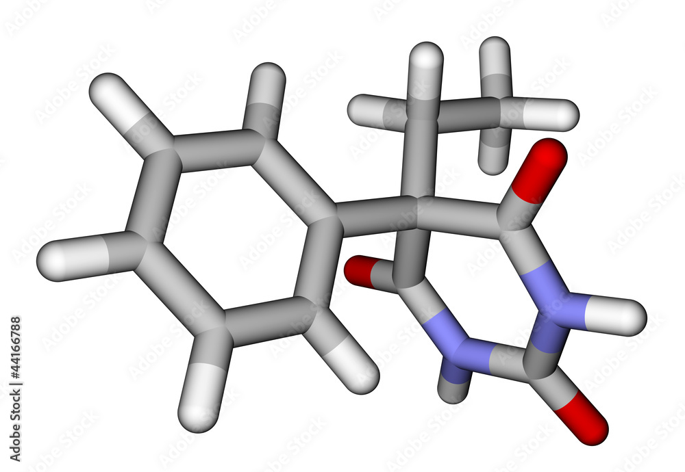 Phenobarbital (epilepsy drug) 3D molecular structure Phenobarbital (epilepsy drug) 3D molecular structure