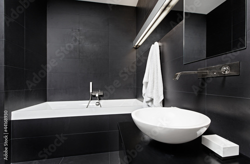 Modern minimalism style bathroom interior in black