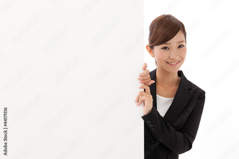 a young businesswoman with blank whiteboard a young businesswoman with blank whiteboard