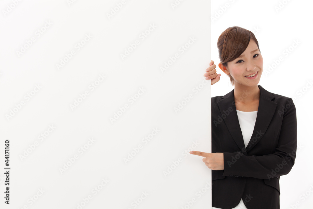 a young businesswoman with blank whiteboard a young businesswoman with blank whiteboard