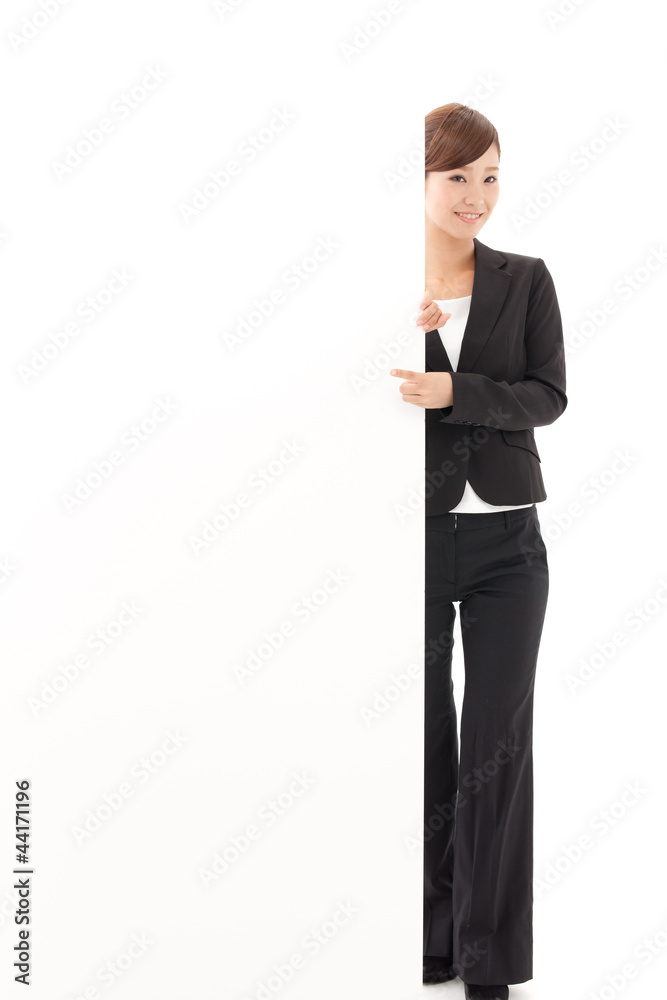 a young businesswoman with blank whiteboard a young businesswoman with blank whiteboard
