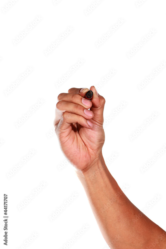 Fototapeta premium Hand with pen on white background