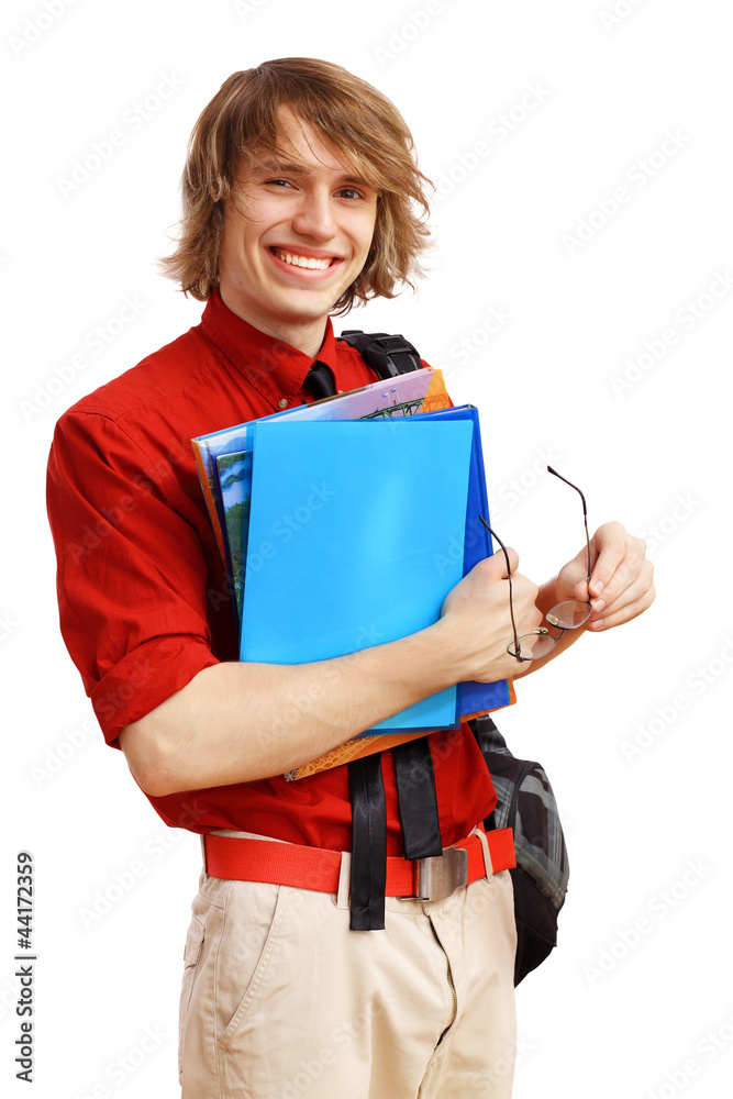 Happy student with books