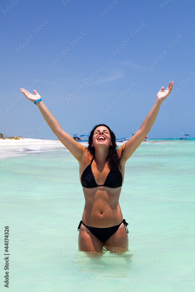 Latin Girl in the Caribbean Sea, Mayan Riviera Latin Girl in the Caribbean Sea, Mayan Riviera
