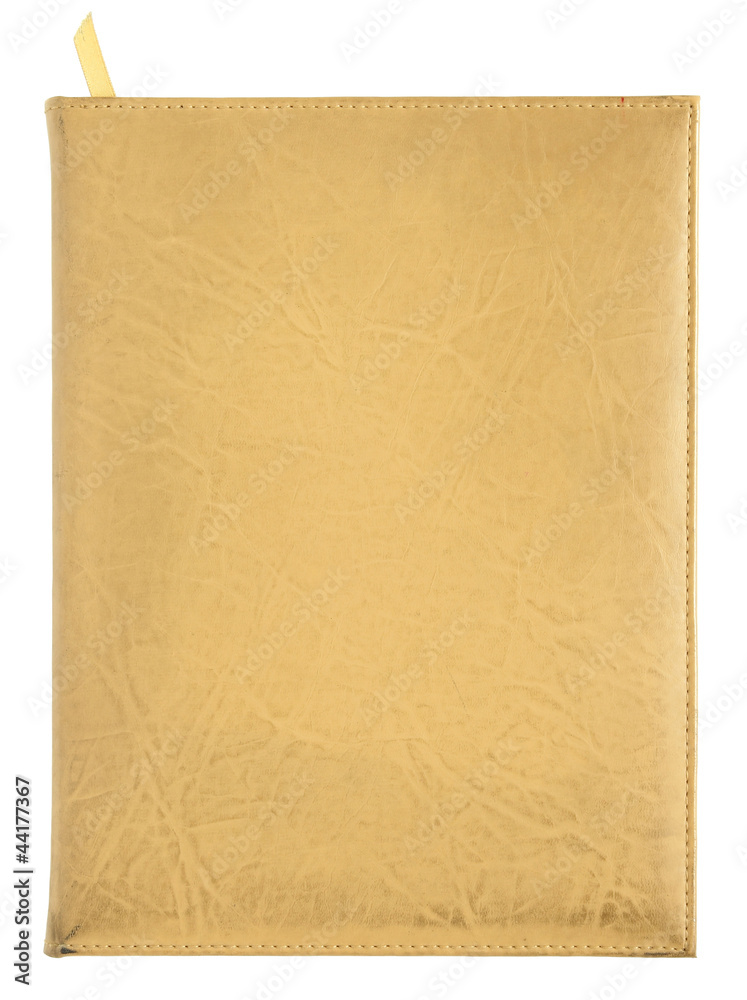 yellow leather notebook cover isolated on white background