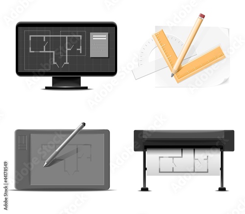 drawings instruments vector icon set