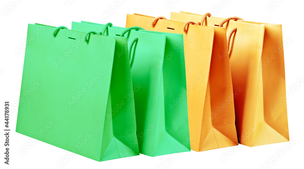 Green and orange shopping bags.