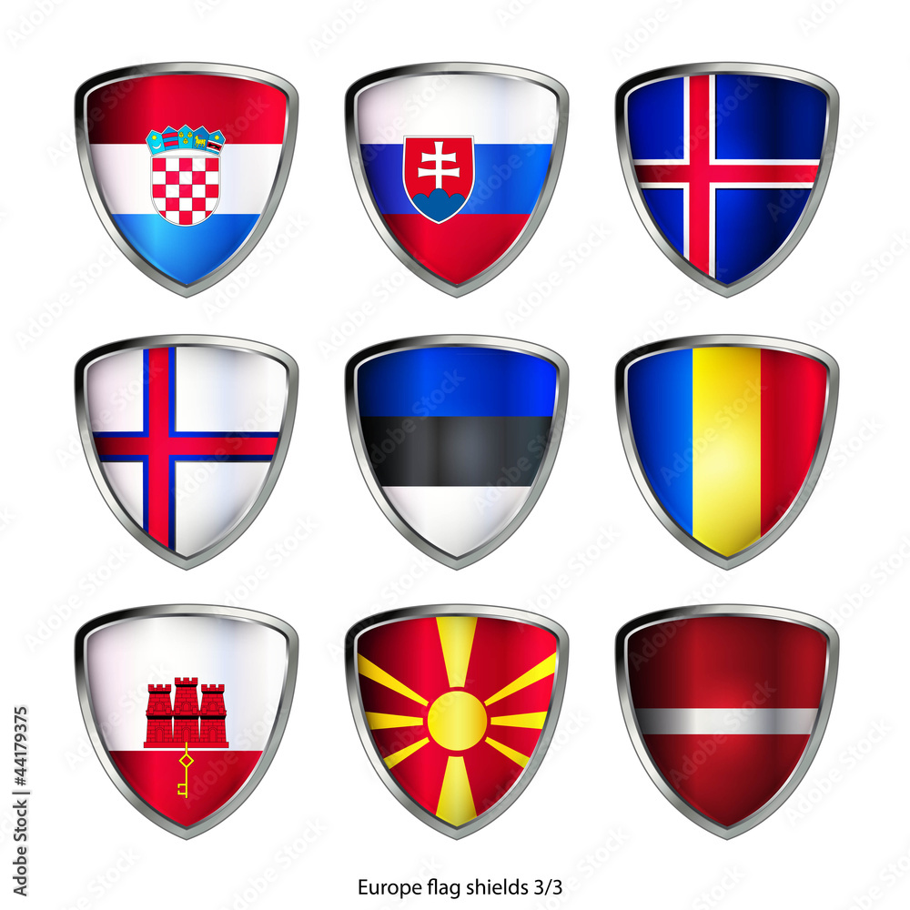 europe flag shields set 3/3 europe flag shields set 3/3