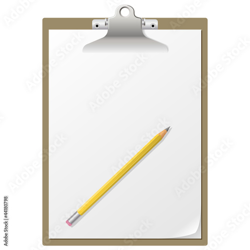 Blank paper on clipboard with pencil