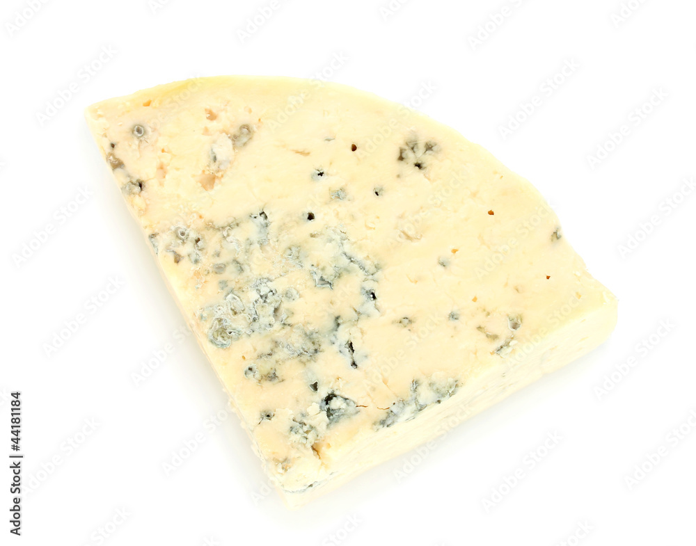 Cheese with mold isolated on white background close-up