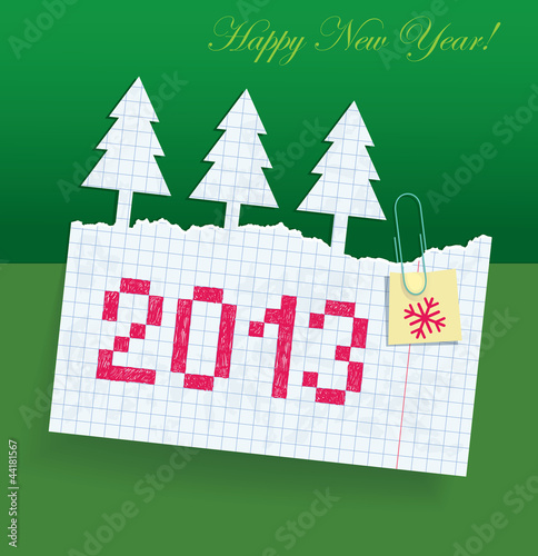 Torn exercise book in the box with the date 2013