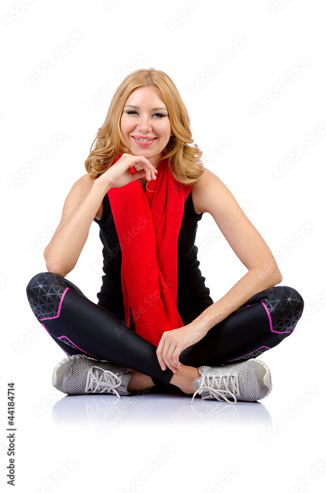 Fototapeta premium Woman doing sports on white