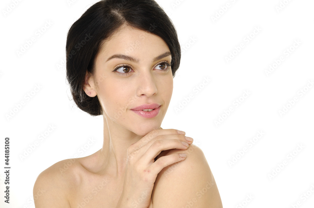 Close up young elegance woman stroking her beautiful face Close up young elegance woman stroking her beautiful face