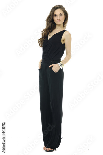 Isolated trendy long-haired girl have a black Clothing