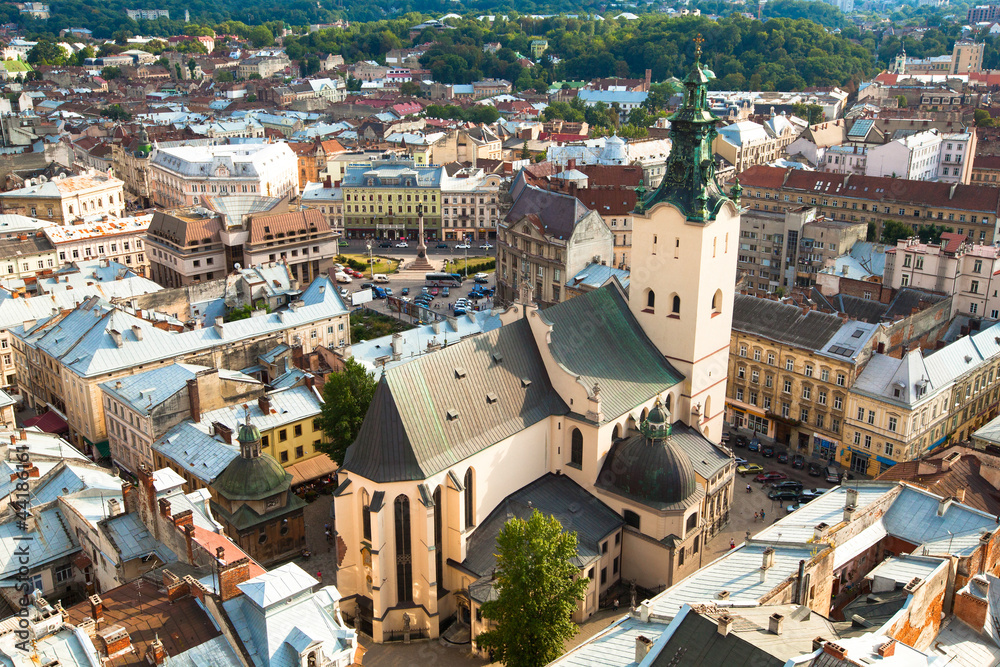 Top view of the Cathedral in Lviv, Ukraine.