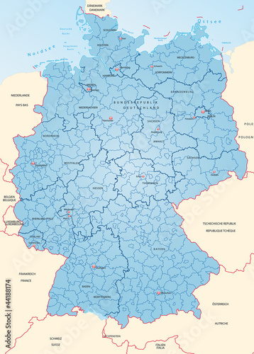 Deutschland mit Landkreisen und Hauptstädten