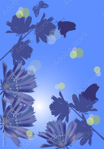dark blue composition with flowers and butterflies