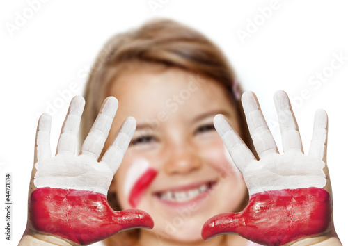 Wallpaper Mural Fan happy girl with painted hands and polish flag