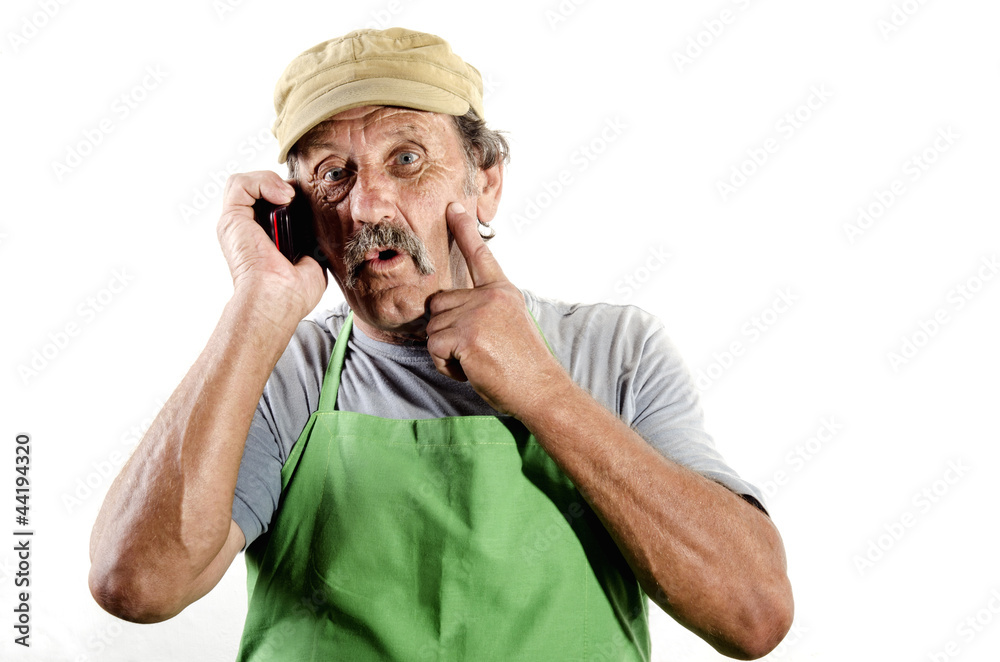 organic farmer with a mobile phone organic farmer with a mobile phone