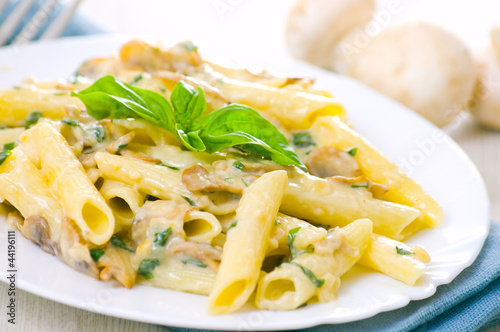 Penne pasta with mushroom and basil
