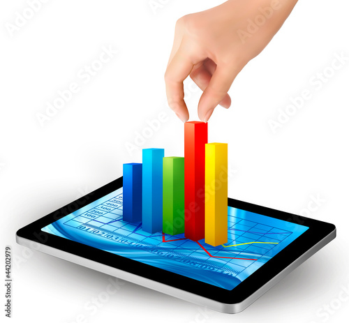 Tablet screen with graph and a hand  Vector