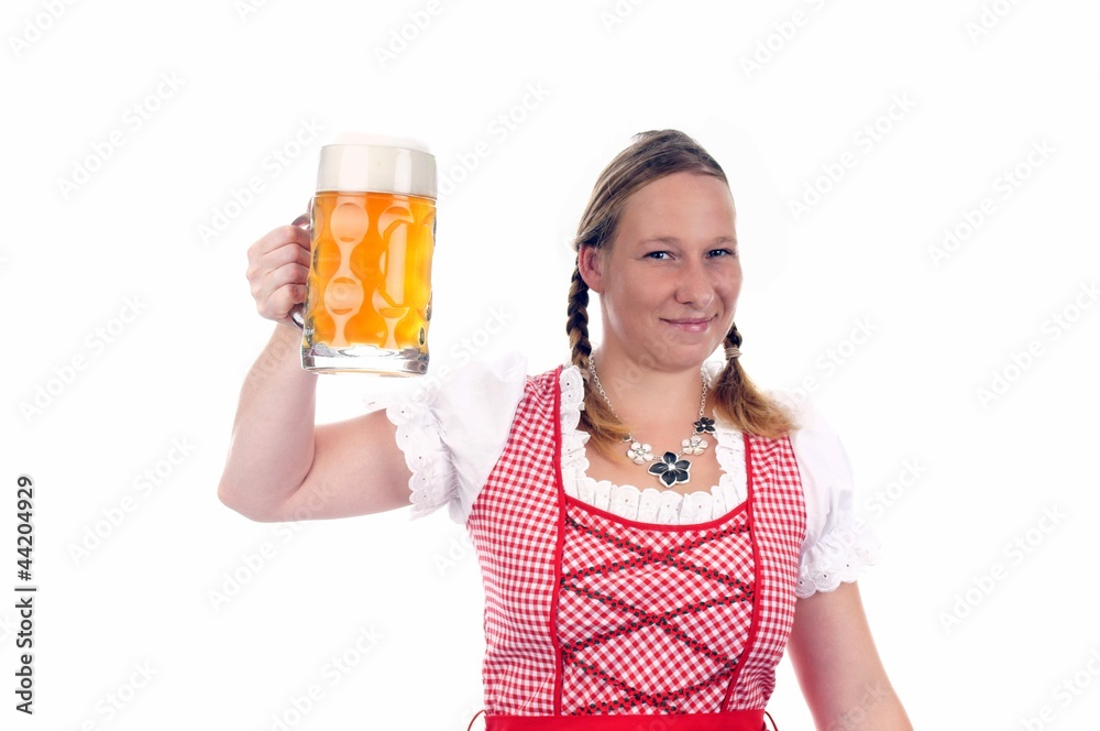 hübsche Frau im Dirndl und Maßkrug hübsche Frau im Dirndl und Maßkrug