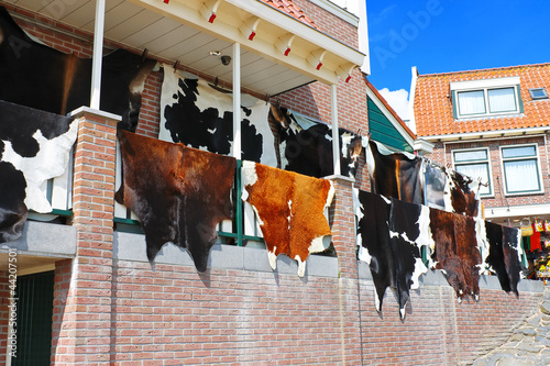 Tanned hides on the balcony of the leather shop in Volendam. Net photo